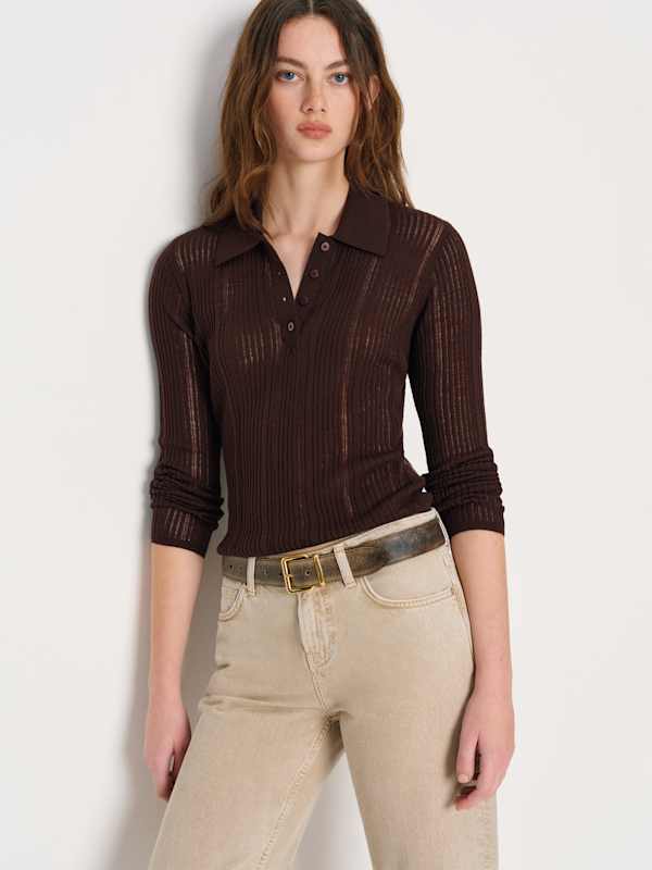 Hermia Regenerative Merino Polo - Mole Sheer Rib